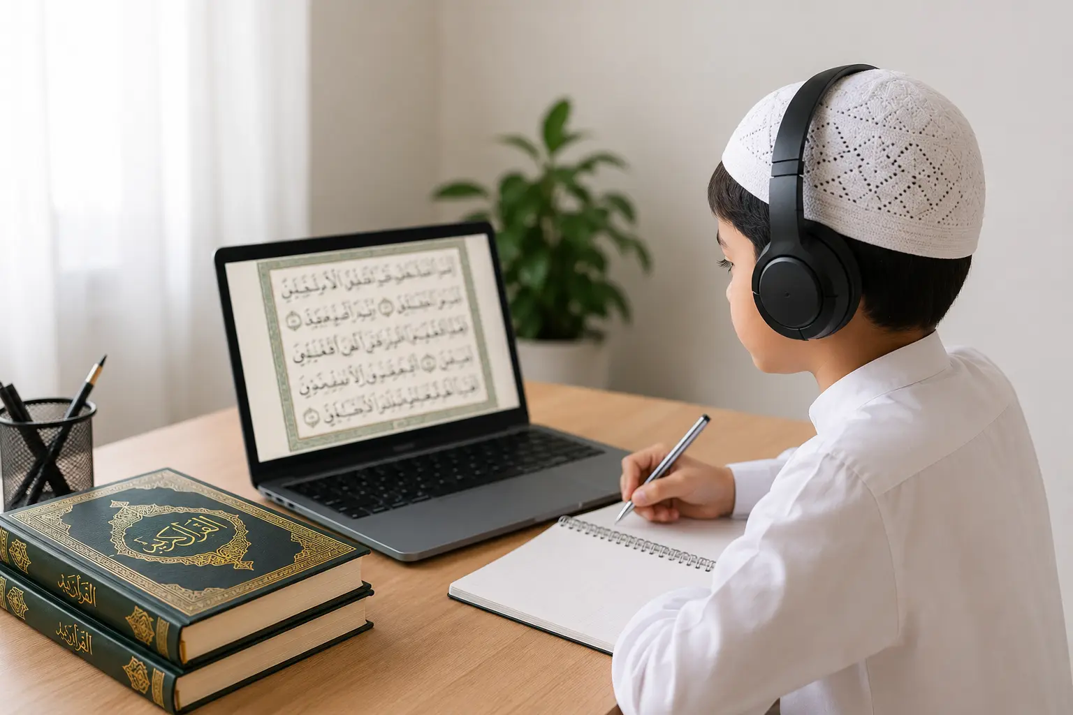 Achild is taking online Quran classes for begginers