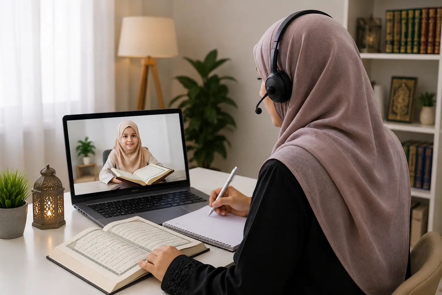 Online female Quran tutor is taking Quran class