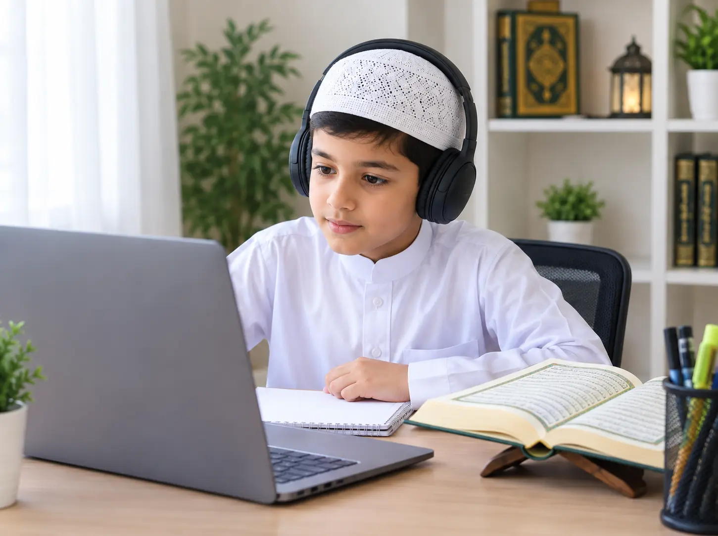 Student is learning Quran online