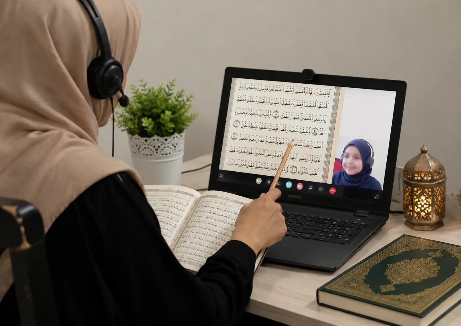Female Quran teacher is taking Quran class in Spain